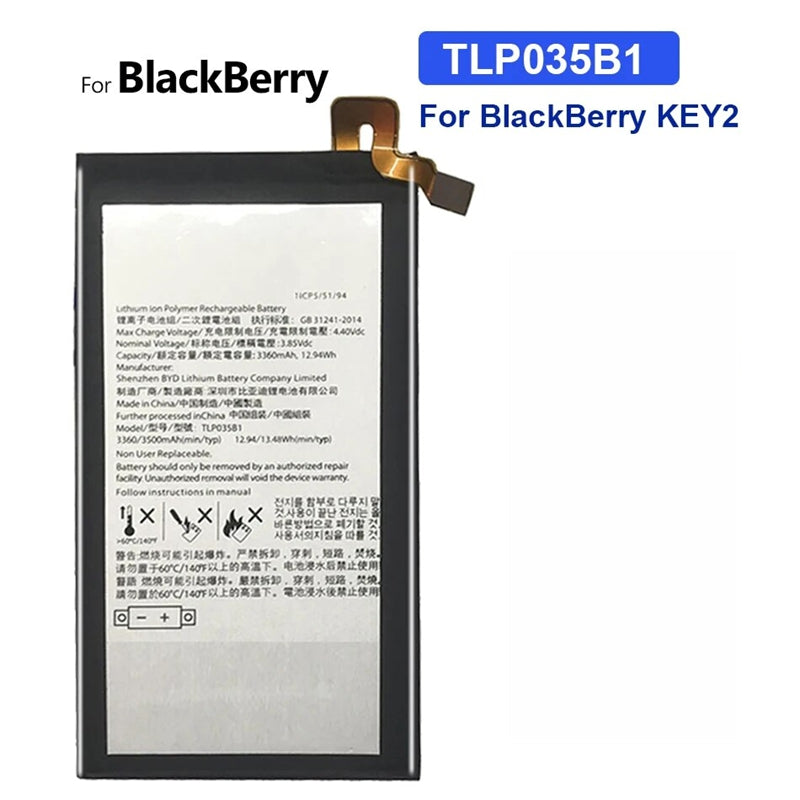 Batterie de remplacement pour Blackberry Key2 KeyTwo, TLp035B1 Batterie de remplacement pour Blackberry Key2 KeyTwo, TLp035B1